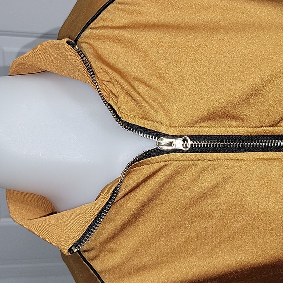 ARIA Clothing  Gold/ Black Trim Cuff and Hem Varsity Jacket - Picture 4 of 10